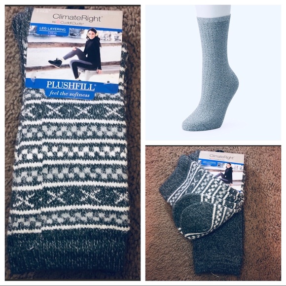 Cuddl Duds Accessories - 2pr CimateRight Plushfill Crew Socks